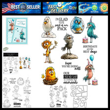 Funny Animated Birds and Birthday Cake Clear Stamp Metal Cutting Dies Set for Ca picture