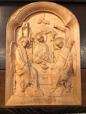 Holy Trinity / Hospitality of Abraham Icon Carved Solid Maple OUT OF PRODUCTION picture