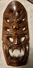 VINTAGE FILIPINO Bakunawa Dragon Mask Hand Carved Wood Tiki Tribal Mask  picture