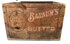Rare Vintage Barnum's Creamery Butter Box Wood Crate With Cow And Girl Figure MN picture