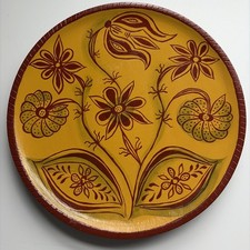 Cheryl Hence Connecticut 1996 Signed Redware Wood Plate Folk Art ~ Artist Signed picture