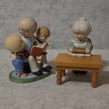 Vintage Enesco Country Cousins Grandparents Set Grandpa Reading Grandma Baking picture