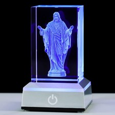 YWHL 3D Crystal Sacred Heart of Jesus Figurine with Colorful Light Base, Lase... picture