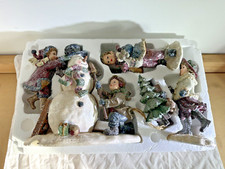 Kids & Snowman Scene 4pc Kirkland Christmas Decor Set #862008 w/ Box VTG Costco picture