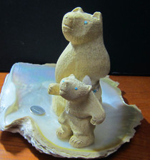 Rare Large Zuni Fetish Carving Mama Bear & Cub by D. Westika picture