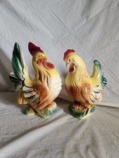 Vintage Ceramic Rooster and Hen Figurine Set MCM Mid Century Chicken Decor picture