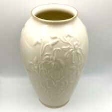 Lenox Ivory Porcelain Vase 24k Gold Edge Embossed Iris Flowers 7.25” Pristine picture