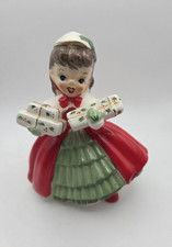 Vintage Napco 1956 Christmas Shopper Girl Gifts 5 1/2” Planter Ceramic Figurine picture