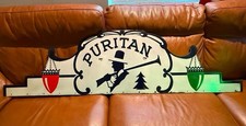 Amazing 1930s Porcelain Puritan Sign Pilgrim With Musket. Amazing Sign- picture