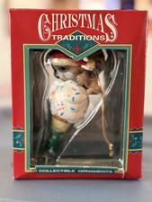 VTG 90s Lustre Fame Christmas Traditions Racoon on Ice Cream Cone Ornament NIB picture