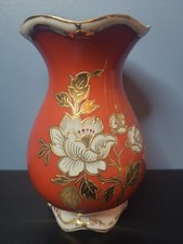 Vintage Jlmenau Graf Von Henneberg Vase Echt Kobalt Orange & Gold Germany picture