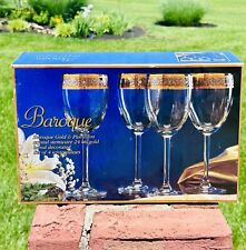 4 Baroque 24 K Gold & Platinum Band Crystal Stemware Wine Glasses Tall 8