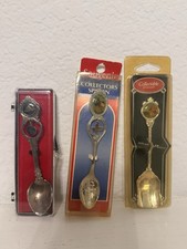 Lot of 3 Collectible Souvenir Travel Spoons Silver Metal w/ Original Packaging picture
