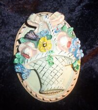 Vintage HUBLEY Cast Iron DOOR KNOCKER w/Basket Flowers PINK RIBBON Decor picture