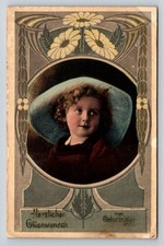 Art Nouveau German Birthday Postcard Child Portrait Deutsches Reich Stamp 1900s picture