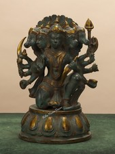 Panchmukhi Hanuman Antique Finish Statue in Brass 12