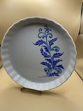 Fluted Ceramic Quiche Tart Decorated Blue & White Dish 9” Floral Bakeware picture