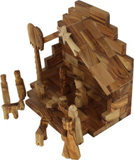 Olive Wood Nativity Set, 12 Piece with Stable, Plain Roof picture