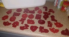 Lot of 29 Vintage Cookie Cutters HRM Crown USA Red Plastic Many Holidays & Misc picture