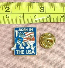 Vtg M&M's Candy Born In The USA Red White & Blue Flag MM's Mars Lapel Pin M&Ms picture