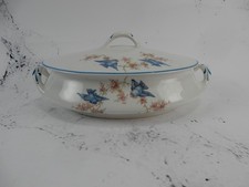 Vintage Homer Laughlin Blue Bird Decal Pattern Oval Covered Casserole ca. 1930 picture