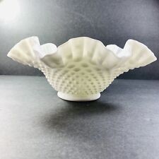 Vintage Milk Glass Hobnail Crimped And Ruffled Edge Large Dish 4”T 9.5”W picture
