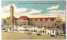 St. Louis, MO - Missouri Vintage Union Station Plaza Fountains Postcard picture