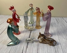 Murano Seguso Style Opalescent Blown Glass 9-Piece Nativity Scene NIB Flaw picture
