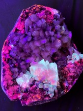Rare Calcite Stellerite Julgodite Geode India Dual Wave UV Fluorescent Stand picture