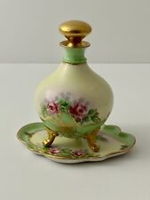 Antique GOA Limoges Footed Floral Perfume Bottle & Trinket Tray picture