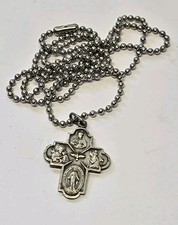 Vintage French 4 Way Silver Plated Catholic Medal on 24