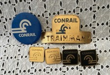 6 Vintage CONRAIL Collectibles Including TRAINMAN  Hat Badge Brass Gold Railroad picture