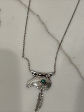 Vintage Navajo Bear Green Stone Sterling Pendant Only Necklace 16” Rest Is Metal picture