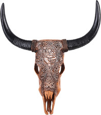 26In Longhorn Bull Skull Wall Sculpture, Resin Cow Skull Horns Wall Decor picture