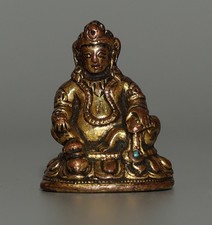 Real Tibet Vintage Old Buddhist Gilted Copper Mammon Buddha Statue Yellow Kubera picture
