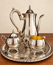 Vintage Oneida USA Silverplate Coffee Service Set Creamer Sugar Tray 4 Pc picture