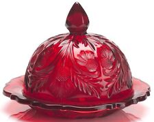 Butterdish - Inverted Thistle Pattern - Red Glass - Mosser USA picture