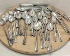 VTG 1949 HOLMES & EDWARDS INLAY SPRING GARDEN PATTERN STAINLESS 55 PIECES JAPAN picture