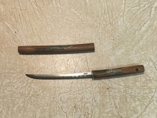 Vintage Japanese Mini Tanto Knife Hand Painted Wood Scabbard Japan 6.5