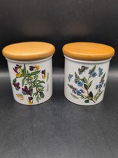 Vtg 1972 Set of 2 Portmeirion Botanic Garden Spice Jars Wood Lids England EUC picture