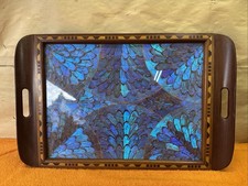 L - Vintage Antique 1930’s BRAZIL MORPHO SERVING TRAY 20.25”x13” picture