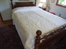 Elegant CREAM-ON-CREAM FLORAL Fringed MATELASSE BEDSPREAD  - 80