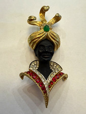 Boucher Vintage Signed and Numbered Blackamoor Prince Brooch Pin Rhinestones 3in picture