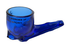 DAVENPORT  IA IOWA Antique BLUE Depression Glass Souvenir TRINKET PIPE picture