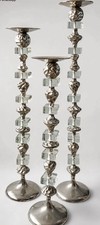 Rare Mark Roberts Graduated Set of 3 Hammered Silver Glass Pillar Candle Holders picture
