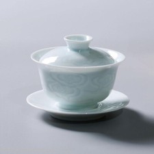 Jingdezhen Shadow Carved Celadon Sancai Cover Bowl Kungfu Tea Bowl Single Gaiwan picture
