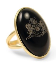 Phi Mu Sorority Duchess Ring - 14k Gold Plated & Black Onyx- New picture