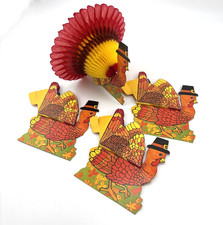 4 Vintage Beistle Turkey Placecards Thanksgiving Honeycomb Die Cut Hallmark picture