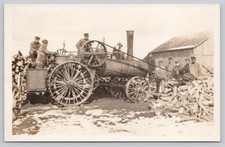 Steam Tractor Logging Crew Working Sawmill Operation Farm RPPC Photo Postcard picture