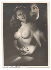 Original 1940s Double Exposure Art Photo of Beautiful Nude holding Rose picture